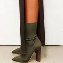 Новинка года; Модные женские ботильоны с острым носком на тонком каблуке; женские пикантные ботинки на массивном каблуке без застежки; женские осенние ботинки