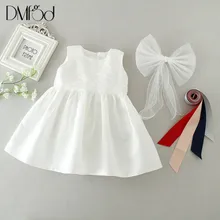 

New Born Baby Girls Summer Dress 2018 Baby Girls 1 Year Birthday Party Formal Evening Dresses with 4 Color Belt and One Bow 9140