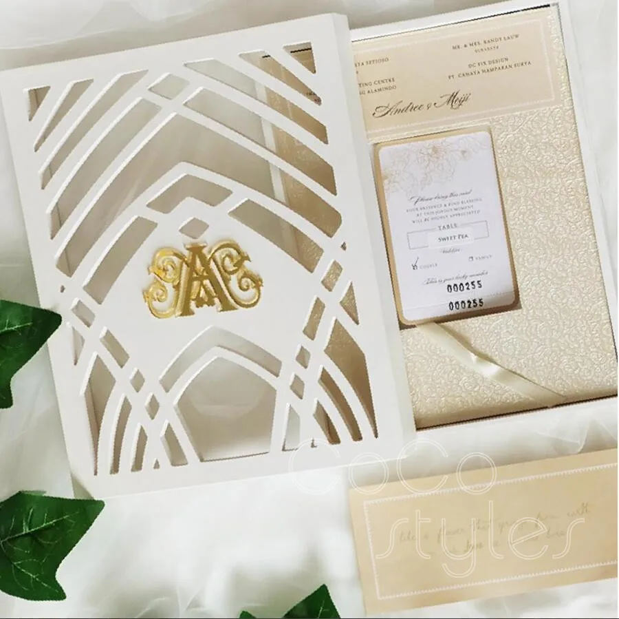 Cocostyles custom elegant hardcover invitation card with laser cut box and acrylic logo for wedding - 32880911273