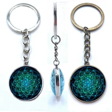 2019 Nova Flor da vida Mandala Om Yoga Chakra Pingente Dupla face Keychain Keychain