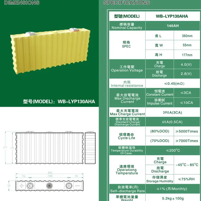 4 шт 12V Уинстон LiFeYPO4 Батарея 130AHA литий-ионный Батарея для электрических транспортных средств на солнечной батарее/UPS/хранение энергии и так далее