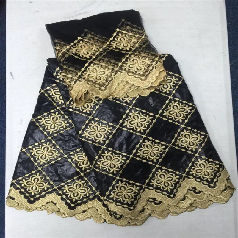 

HL!African Lace Fabric Guinea Bazin Getzner in Black +2 yards Net Lace High Quality African Bazin lace Fabric ! P90106