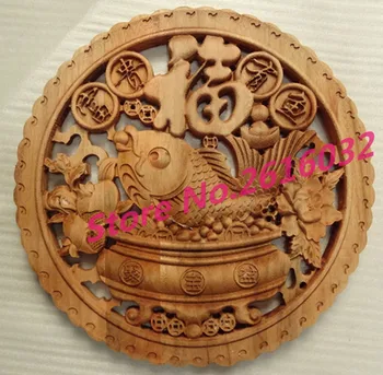 

Dongyang woodcarving small round camphor wooden pendant, Chinese archaize home decoration wall hanging engraving handicraf #2211