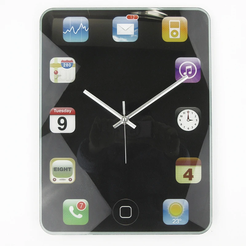Cool Deasign Dial Acrylic Wall Clock Ipad Shape Saat Creative Black