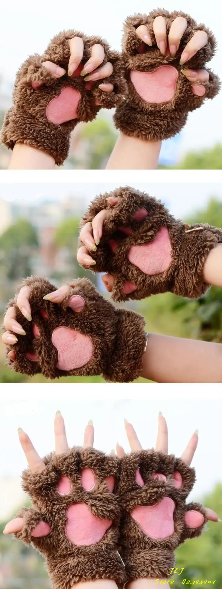 VISNXGI женская обувь для девочек прекрасная зимняя теплая перчатки без пальцев пушистый медведь кошка плюшевые лапы коготь Половина пальца
