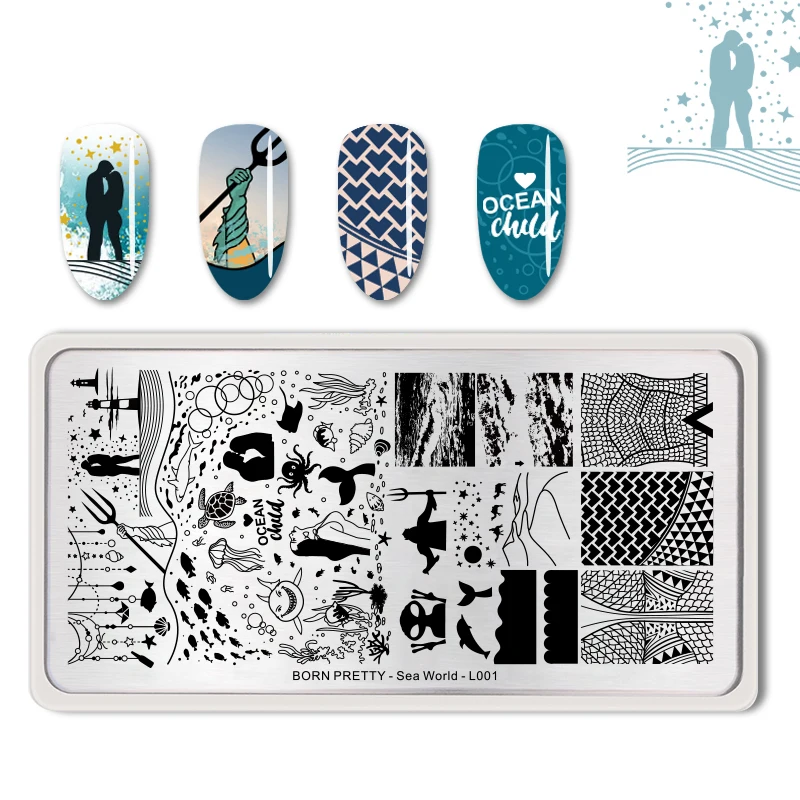 

BORN PRETTY Rectangle Nail Stamping Plates Nail Art Stamp Image Template DIY Nail Designs Nail Tool Sea World-L001