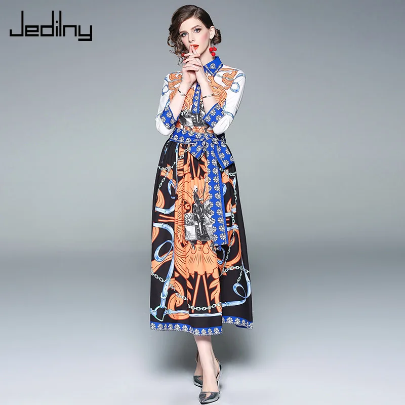 

Casual Women Court Vintage Dress 2019 Summer Long Dress Fashion Single Breasted Print Slim Waist Party Dress Vestidos