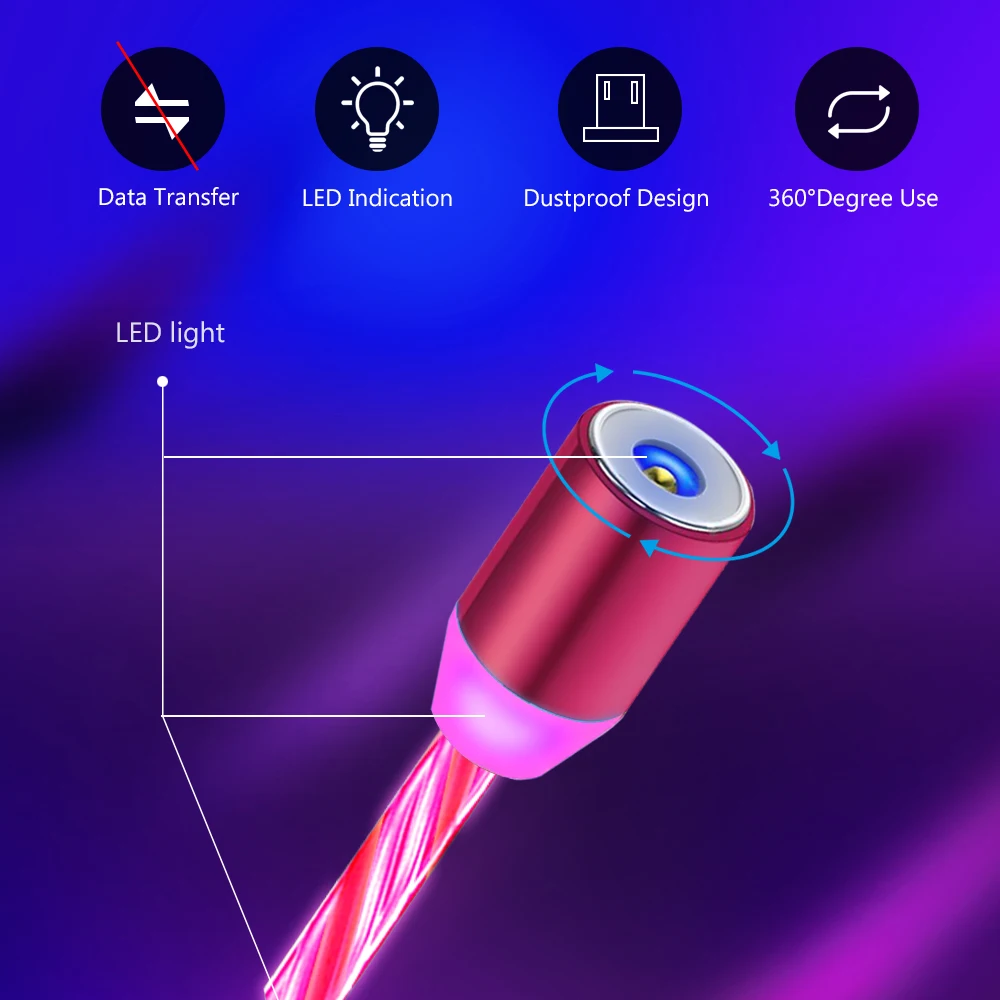 Светящийся Магнитный зарядный кабель Micro USB Type C для LG G3 Q Stylo 6 5 4 G6 G8 ThinQ со