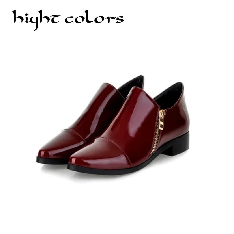 En Ligne Mode En Cuir Verni Bout Pointu Femmes Appartements Occasionnels Dames Patchwork Glissière Latérale Plat Oxford Chaussures de Style Nouvelle Angleterre Richelieus