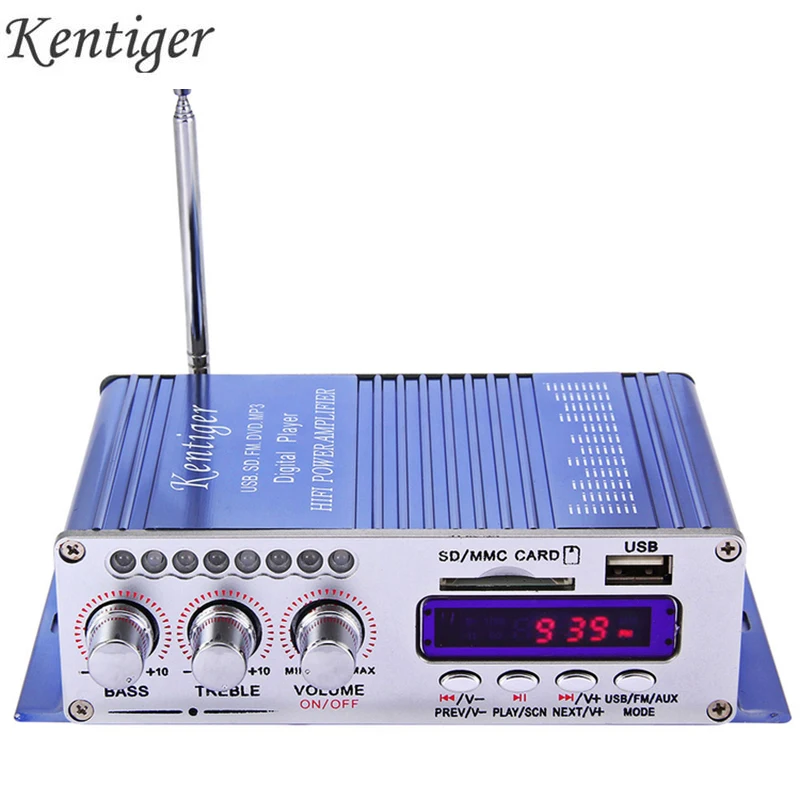 Kentiger HY502 аудио стерео усилитель 12V Мини 2CH супер бас цифровой музыкальный плеер Мощность усилитель Поддержка USB MP3 FM Hi-Fi
