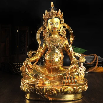 

30cm TALL# GOOD # thriving business money #efficacious Protection Nepal Gold-plated Yellow mammon Zanbala Buddha statue