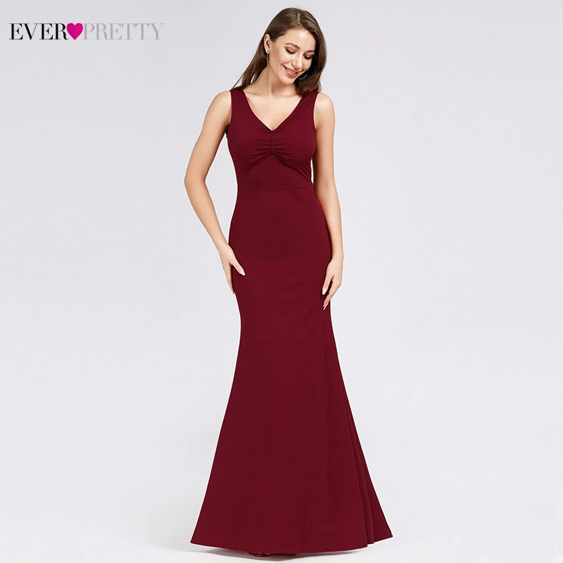 

Ever Pretty Burgundy Prom Dresses V-Neck Sleeveless Sexy Long Gowns For Women Party Little Mermaid Dresses Robe De Gala 2019