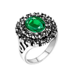 Винтаж Большой Кристалл Кольца для Для Женщин старинное серебро Цвет кольца зеленый камень кольца ювелирные изделия Обручение обручальное