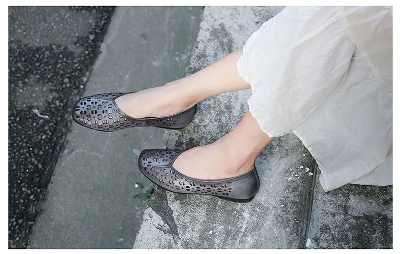 VALLU/Летняя обувь из натуральной кожи; женская обувь на плоской подошве; квадратные носки с перфорацией; мягкая дышащая женская обувь на плоской подошве; Мокасины для женщин