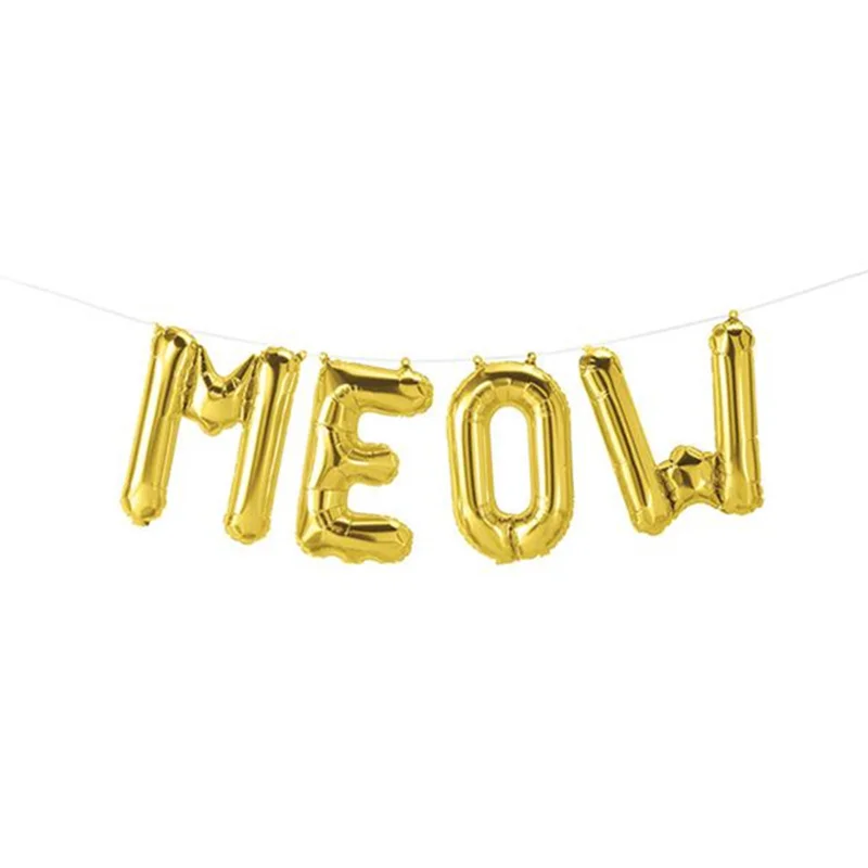 

16" Gold MEOW Letter Balloons Rose Gold Cat Birthday Decoration Dog Birthday Party Silver Woof Ballon Banner Pet Birthday Ballon