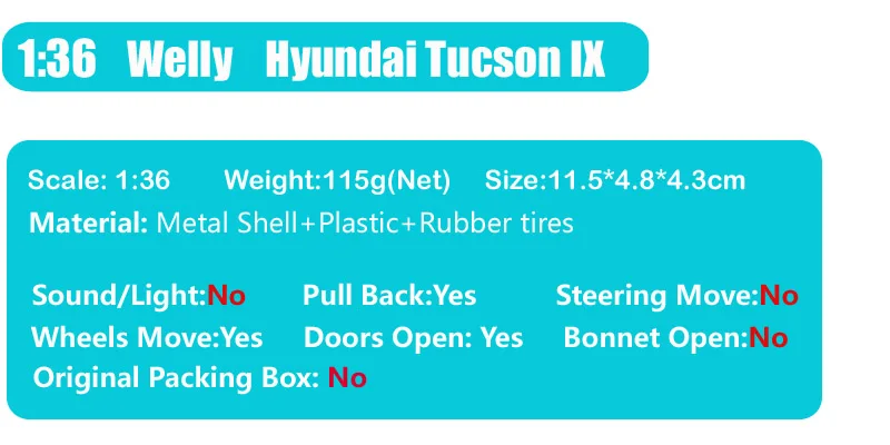 1/36 Масштаб Мини hyundai Tucson IX кроссовер внедорожник автомобили и литье под давлением оттягивание Welly Миниатюрные модели автомобилей игрушки для мальчиков игра