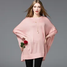 2016 New Womens Batwing Sleeves Pullovers Womens Long-Style Sloid Colour Sweaters Womens Full-Sleeves Pullovers