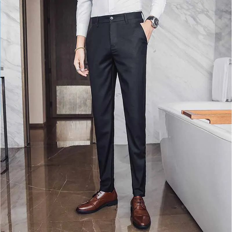 Slim Fit Мужской брюки на молнии классические Повседневное брюки мужские платье в деловом стиле Slim Jogger стрейч