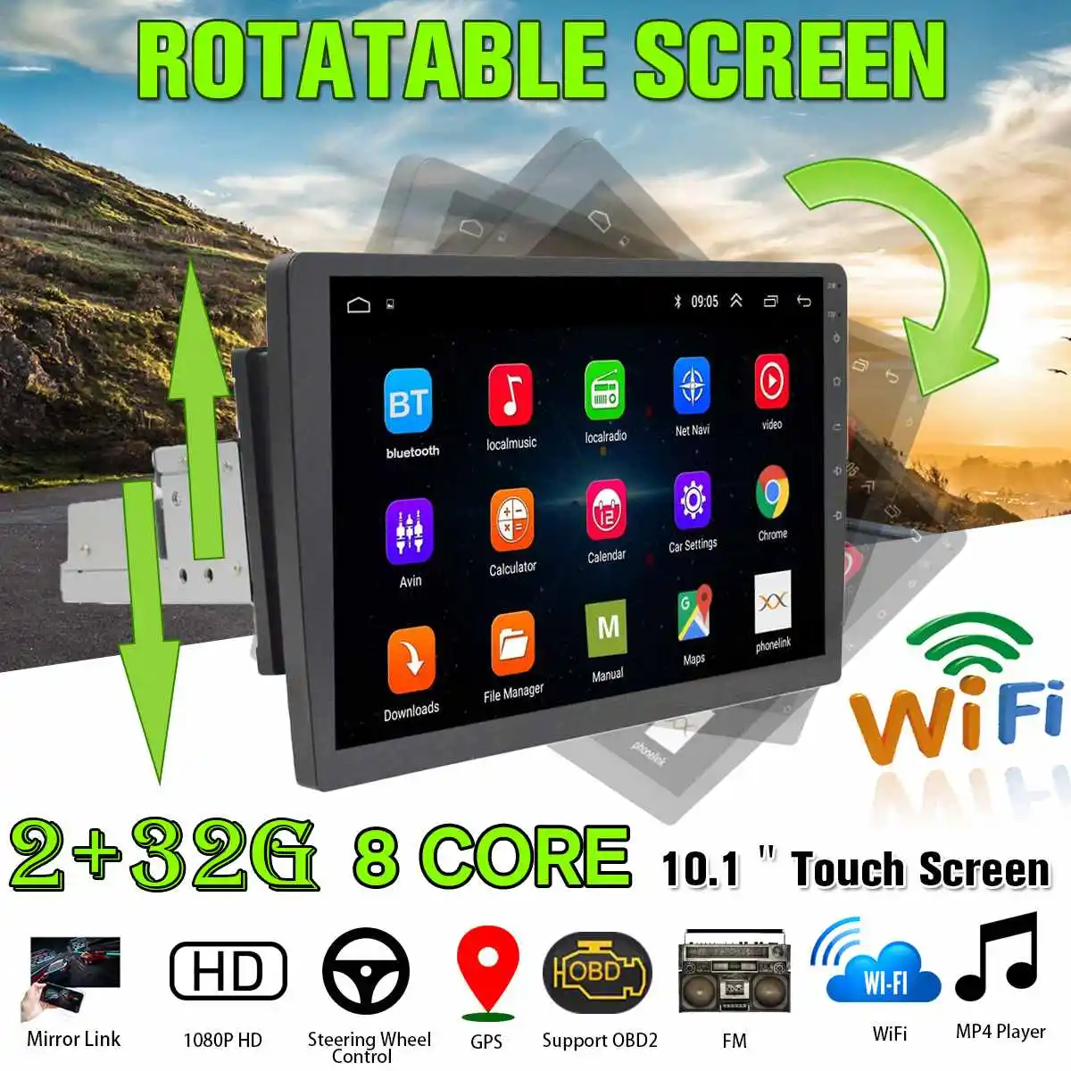8 Core Android 8.1 Auto Radio-Player Multimedia 101 zoll 360 Grad Einstellbar Touchscreen Player Na