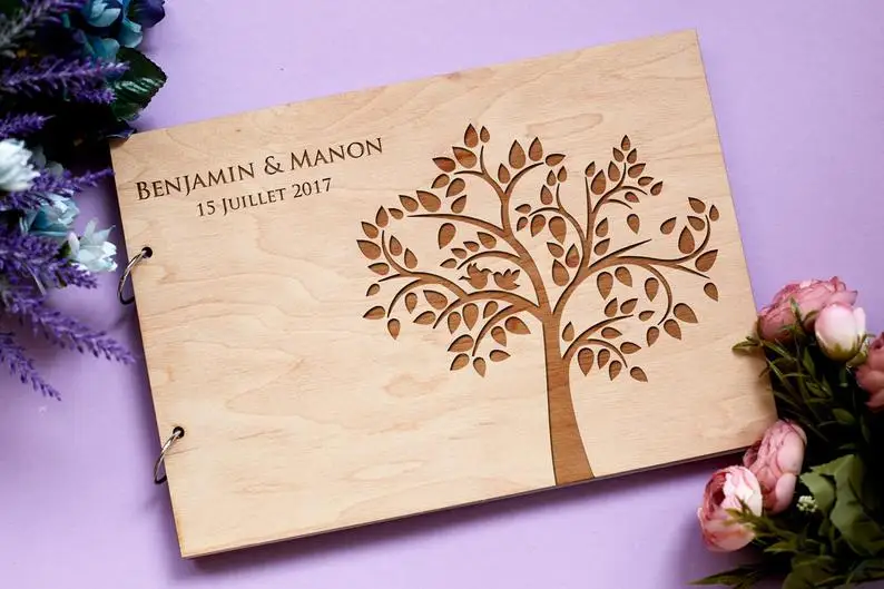 

Wood wedding guestbook, Tree Wedding, Laser Engraved, Gift for Couple Rustic Wedding Guest Book, Custom Guest Book,