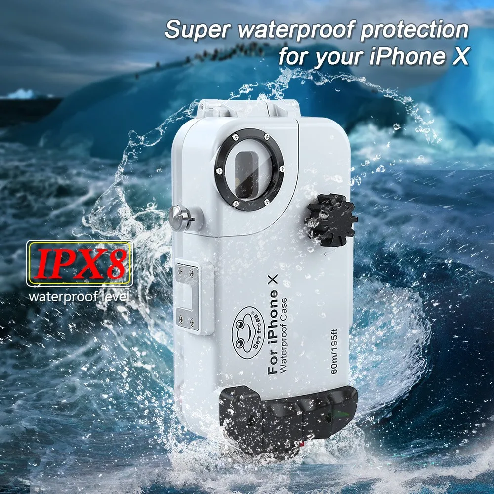 SeaFrogs 60 m/195ft водонепроницаемый чехол для подводного корпуса для iPhone X-белый