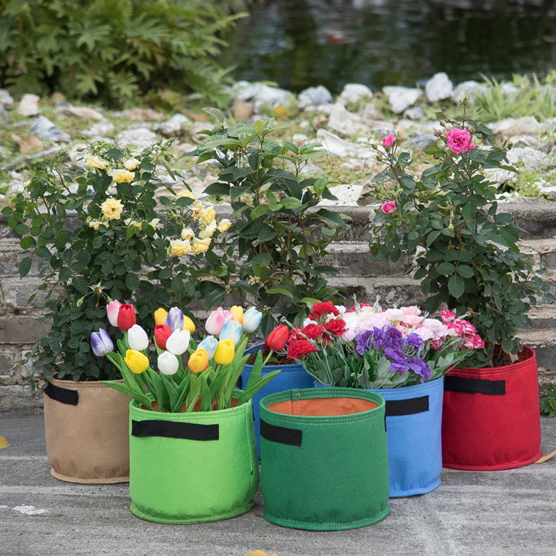 Colorful Plant Grow Bags Breathable Non-Woven Fabric Pots with Handles Planting Bag Seedling Flowerpot Garden Supplies