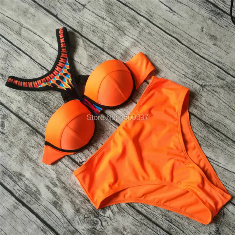 

Women High Neck Bikini Set 2017 Orange Color Sexy Two Pieces High Waisted Swimsuit Push Up Swimwear Female Beathing suit Biquini