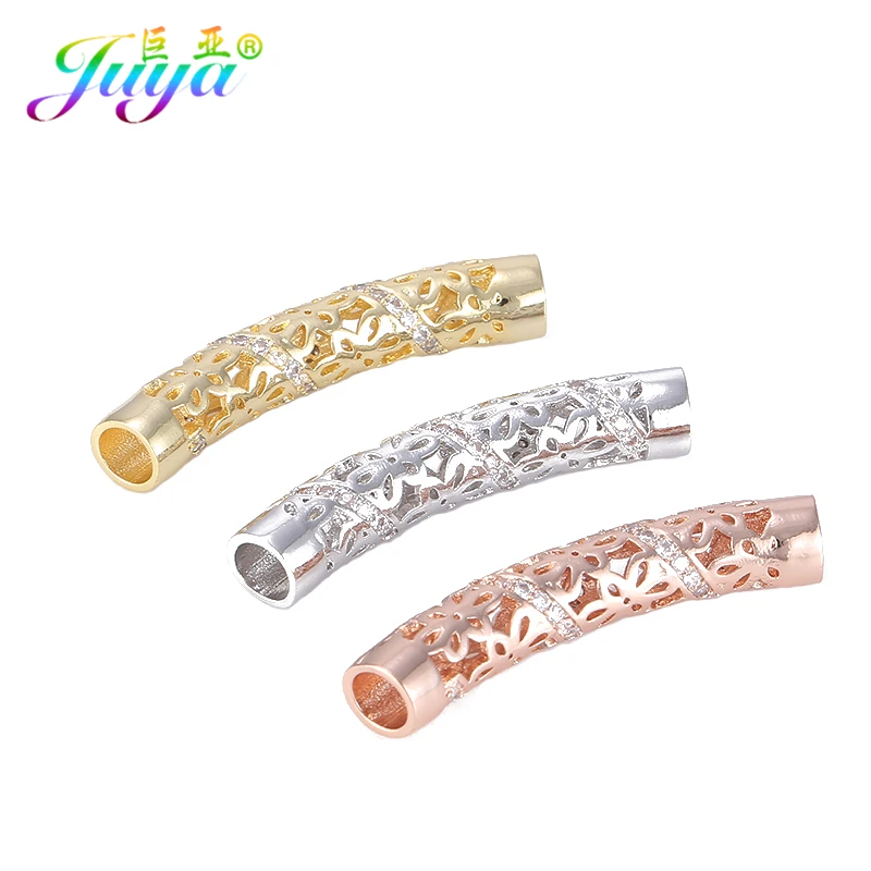 

Juya DIY Jewelry Fitting Supplies Micro Pave Zircon Hollow Flower Curved Tube Beads For Women Handmade Needlework Jewelry Making