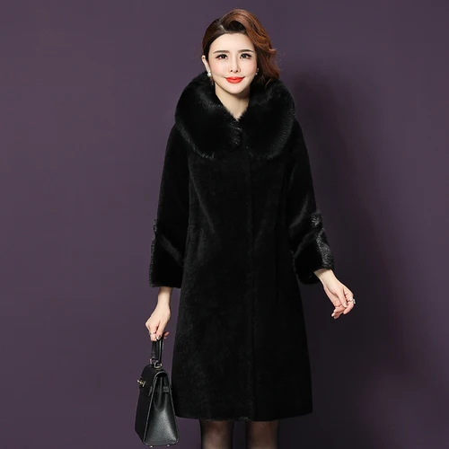 

Autumn Korean Version Black Women Woolen Coat New Style Winter Big Code Female Fashion Temperament Sheared Sheep Clothes