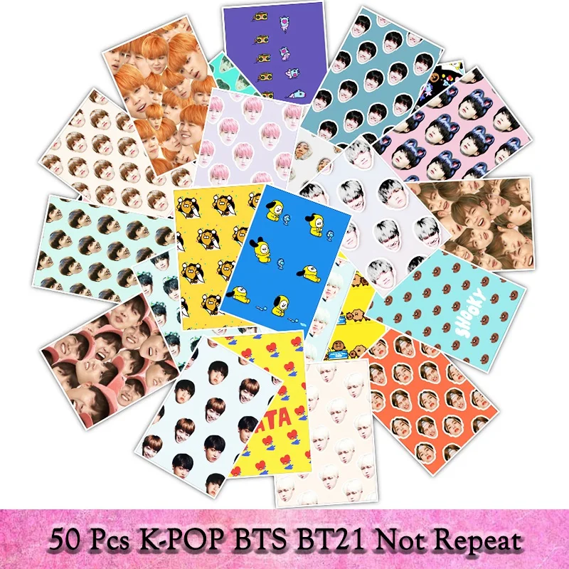 

50 Pcs/Set Cute BTS Stickers Cartoon BT21 DIY Sticker For Luggage Laptop Notebook Refrigerator For Kid