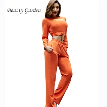 Beauty Garden Casual Women Set Long Sleeve Words Printing O neck Autumn Hoodie Winter Top and