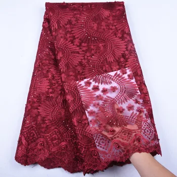 

Embroidery French Tulle Net Lace With Stones For Wedding High Quality African French Tulle Net Lace Fabric With Stones 1574B