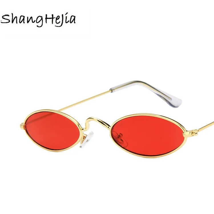 Овальные панк Солнцезащитные очки для мужчин и женщин Мужская металлическая оправа ретро желтые красные винтажные 201 круглые маленькие солнцезащитные очки