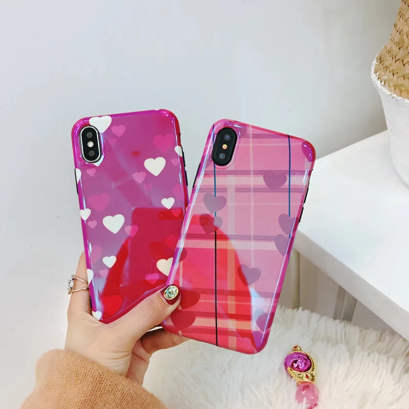 Fashion Blue Ray Phone Case for iPhone X XR XS MAX Cute Love Heart Soft Silicon Luxury Cover 6 7 8 plus |
