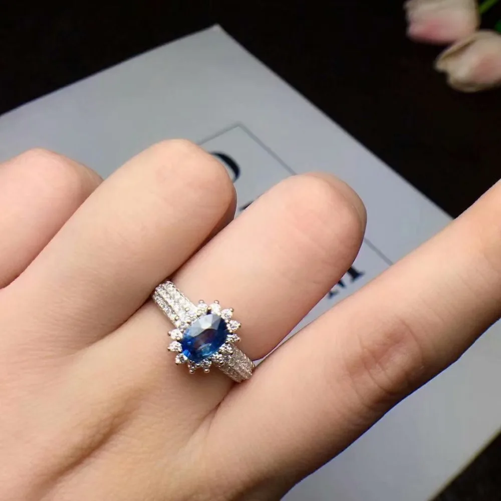 100% 925 sterling silver real Natural sapphire Rings fine Jewelry women open wholesale new gift 5*7mm cj050709agl