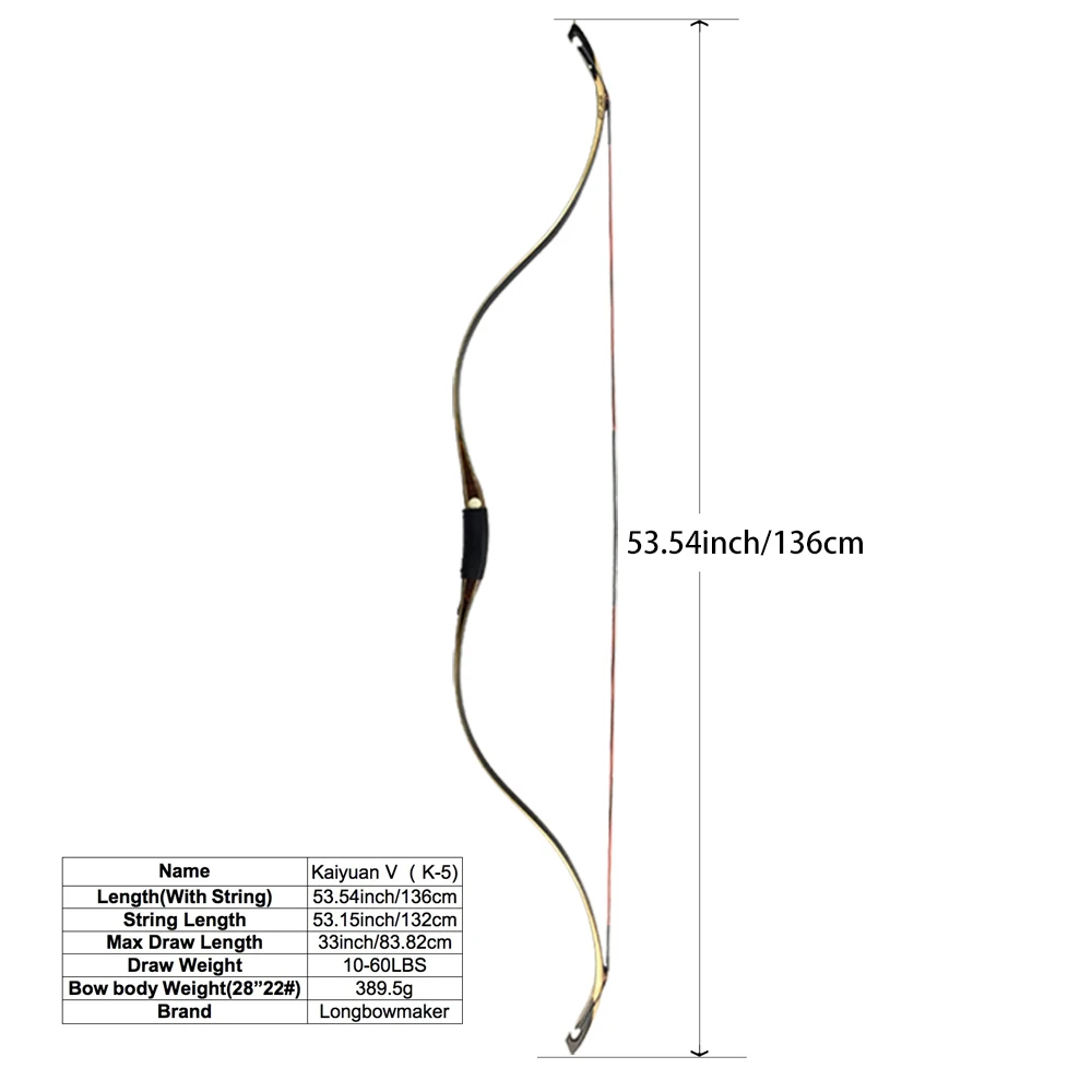

Longbowmaker Traditional Chinese Ming Arhcery Recurve Bow Maple Laminated Horsebow 30-60Lbs Kaiyuan Bow