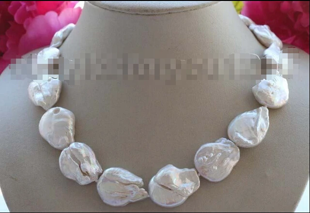 

shipping 18" Genuine Natural 28mm white Reborn Keshi Pearl Necklace 14k #f1991