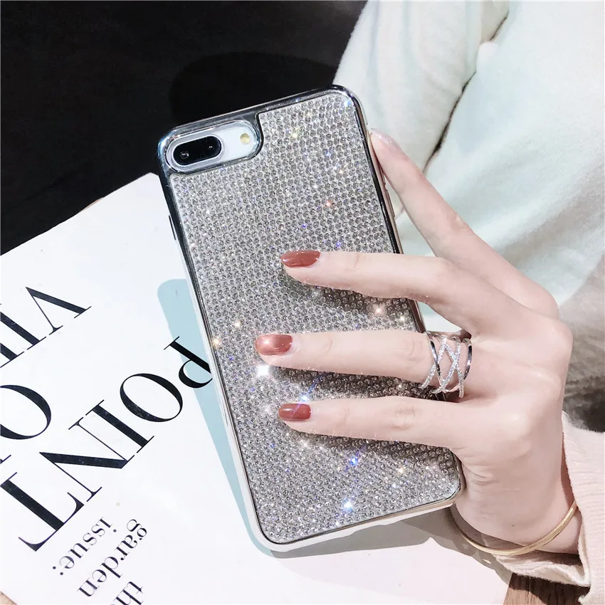 

Fashion rhinestone phone case Phone case for iPhone 7 8 plus case for iPhone XR XS Max 6 6S Plus case plating side silver tpu