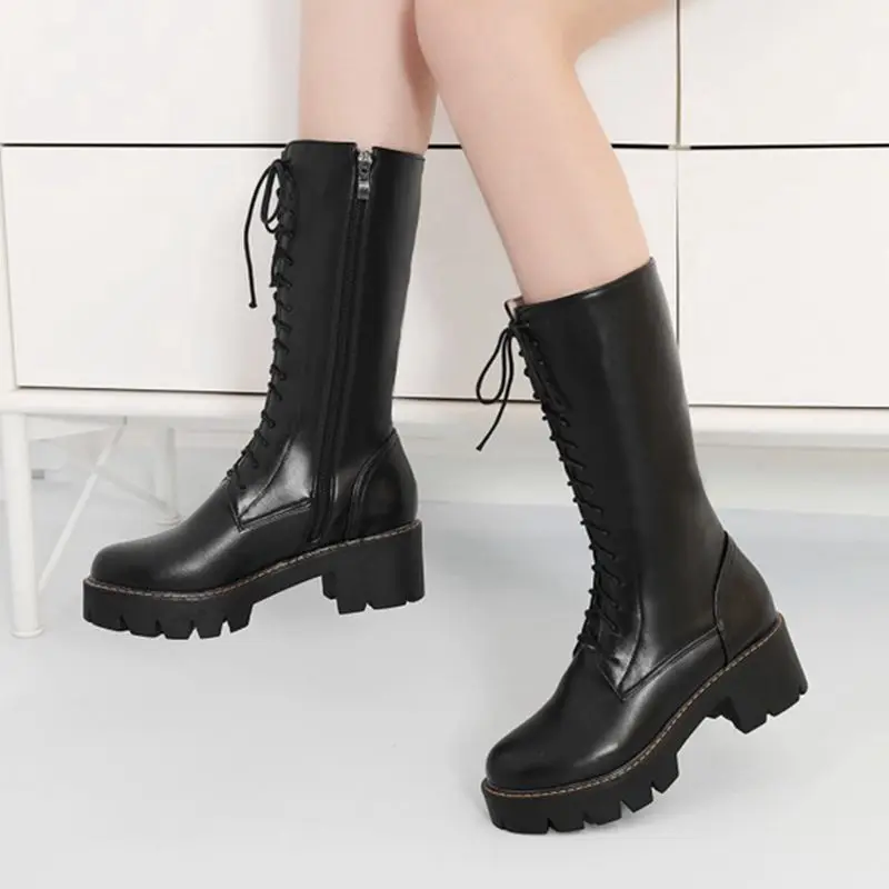 BLXQPYT Elegant Fashion Plus Size 34-43 Women Knee boots Autumn Winter Round Toe Martin knight Boots platform Shoes Woman M181