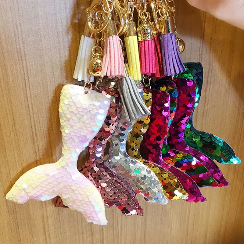 

Colorful Sequins Mermaid Tail Keychain Charms Paillette Pendants Keyring DIY Mermaid Keychain Jewelry Accessories
