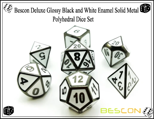Bescon Deluxe глянцевый черный и белый Эмаль твердые металлические многогранные ролевые игры игра в кости Набор из 7