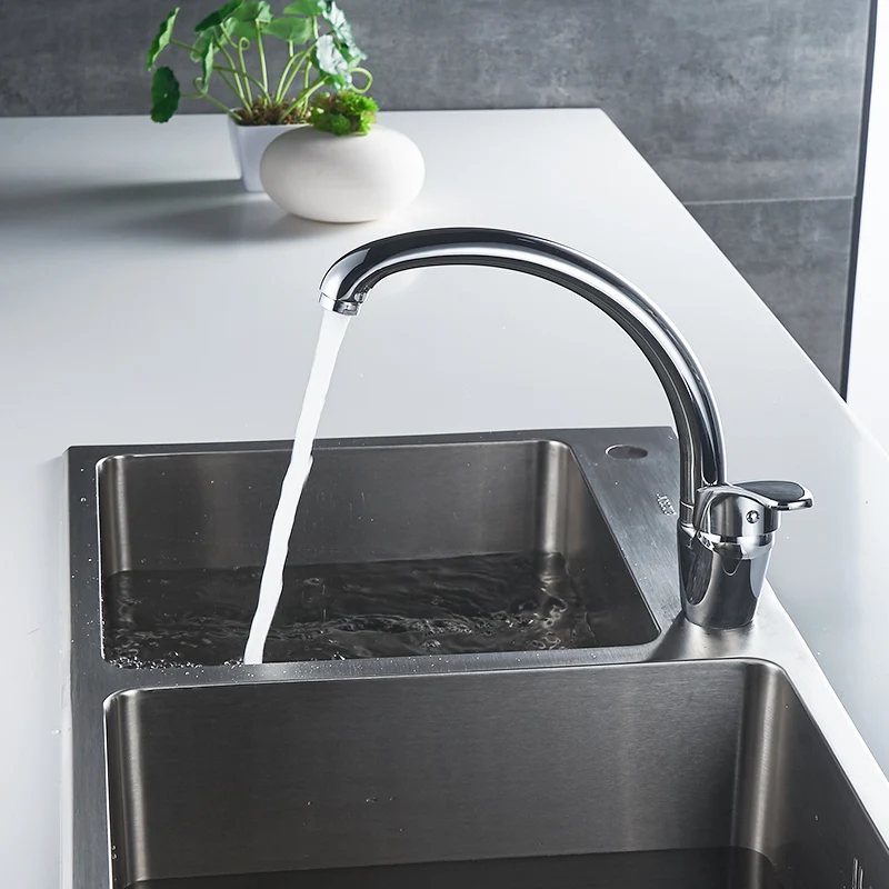 360 Degree Rotation Brass Body Chrome Kitchen Sink Faucet Curved Outlet Pipe Taps Cold and Hot Water Mixer 360 Degree Rotation Brass Body Chrome Kitchen Sink Faucet Curved Outlet Pipe Taps Cold and Hot Water Mixer
