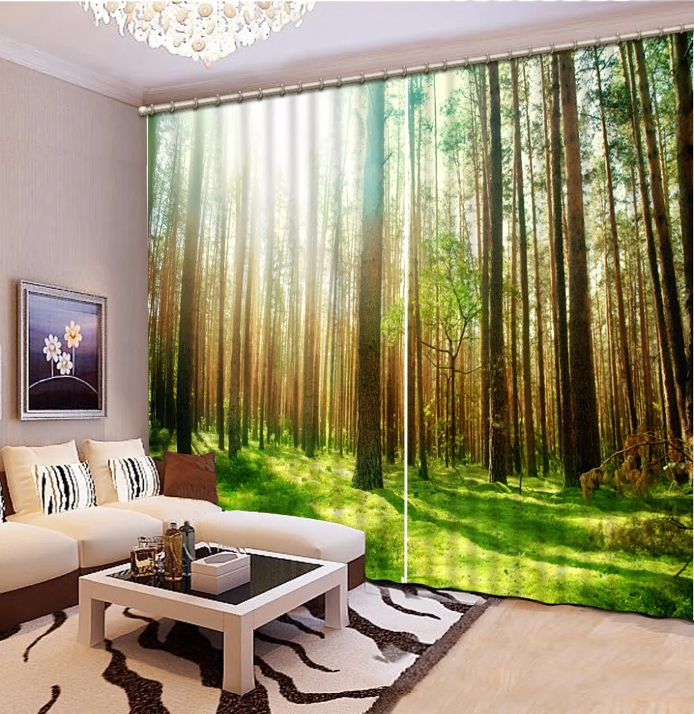 Blackout Sheer Curtains Modern Forest scenery Curtains For Living Room