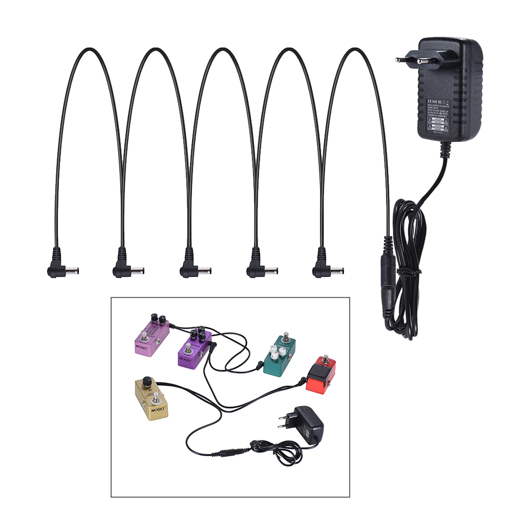 Guitar Effect Power Supply Adapter 9V DC 1000mA 5 Way Daisy Chain Chord