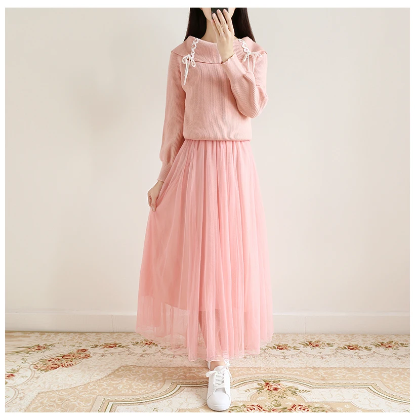 

Autumn Dress Female 2018 New Retro Sweater Mesh Long Lazy Chic Two-piece Knitted Dresses