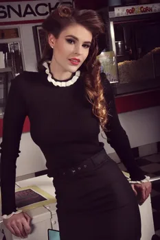 

2019 Women Sweaters Pullovers 1950s Retro High Roll Neck Turtleneck Sheath Slim fit Knit Sweater Long pullover