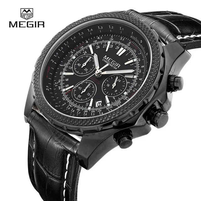 MEGIR кварцевые Для мужчин часы лучший бренд Роскошные модные Повседневное Бизнес часы Для мужчин кожаный ремешок Relogio Masculino 2007