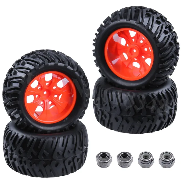 Special Offers 4pcs/Lot 125mm Rubber RC 1/10 Truck Tires Wheel Rims 12mm Hex With Nylon Nut M4 For Off Road HPI HSP Monster