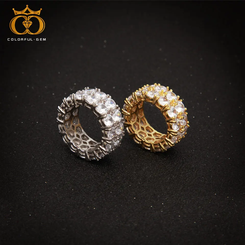 

colorful.gem hip hop Ring Women/Men Full Iced Out Cubic Zirconia Rings Micro Pave 2 Row Bling CZ Fashion Jewelry Valentine's Day