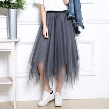 Летняя плиссированная юбка из сетчатой пряжи, длинная стандартная юбка, юбка с эластичной резинкой на талии